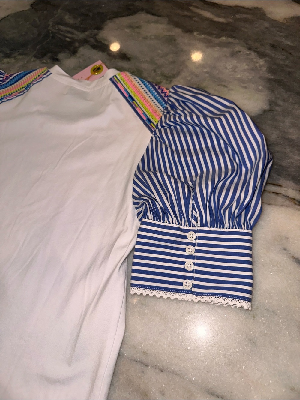 NWT Tanya Taylor Size XS Maddie Top Women’s White Embroidered Striped Sleeves - Picture 15 of 15